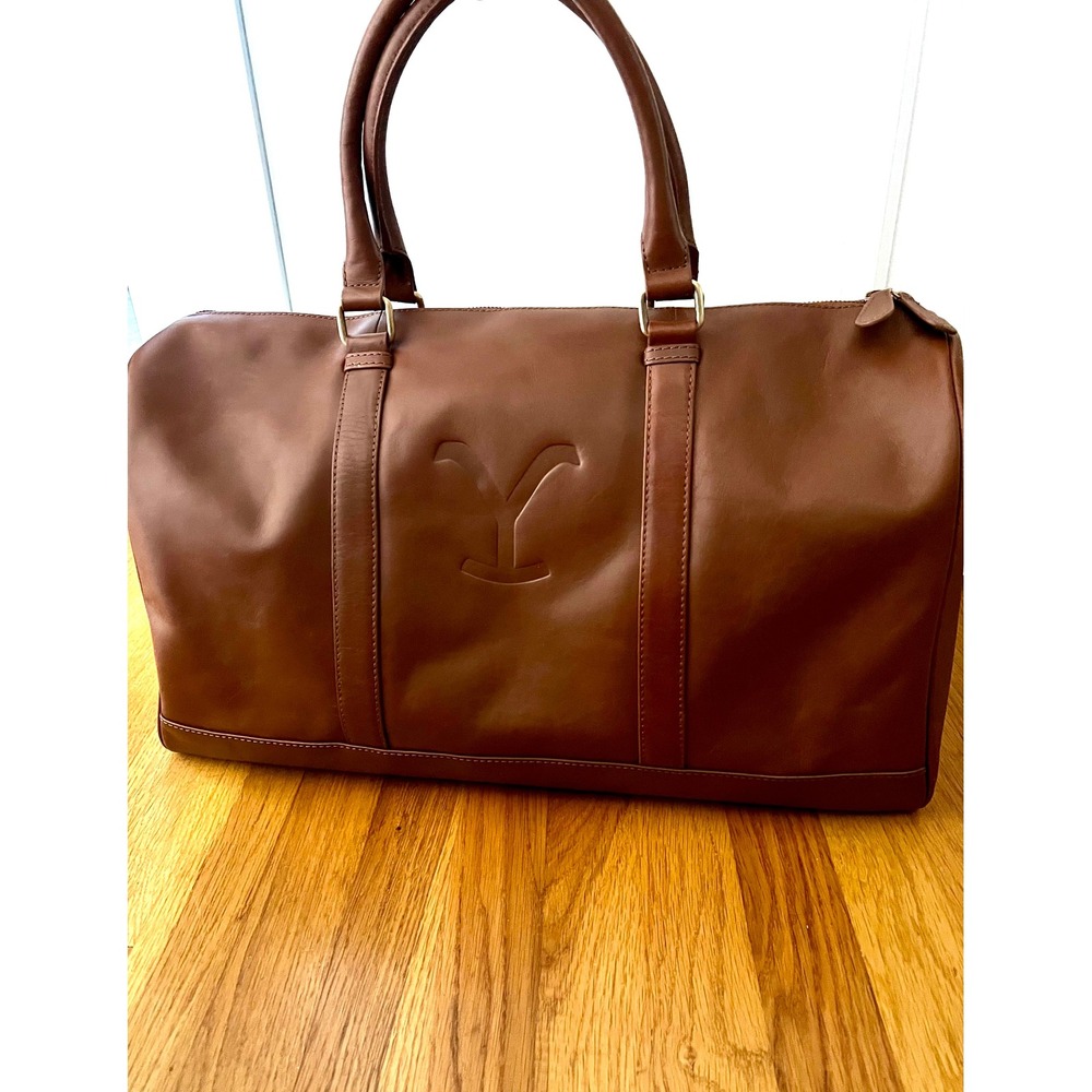 Yellowstone Dutton Ranch Brown Leather Duffel Bag Travel Weekender Y Logo